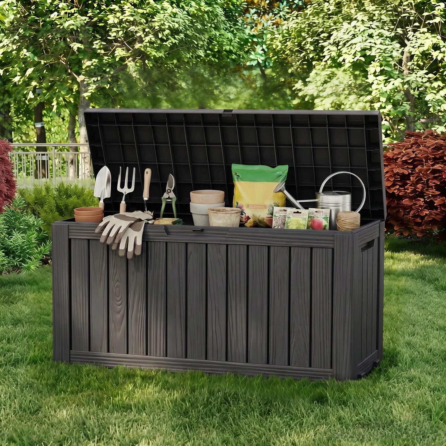 Outdoor Resin Storage Box With Wheels Lockable Patio Garden Container