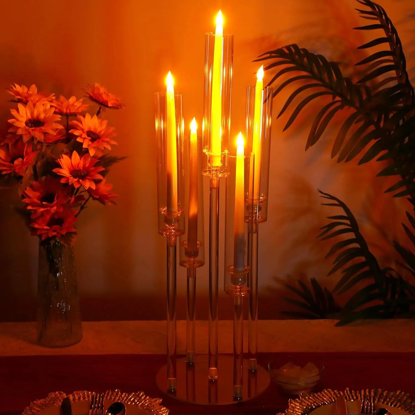 Clear Acrylic Candelabra Centerpieces Five Arm Candle Holder For Weddings