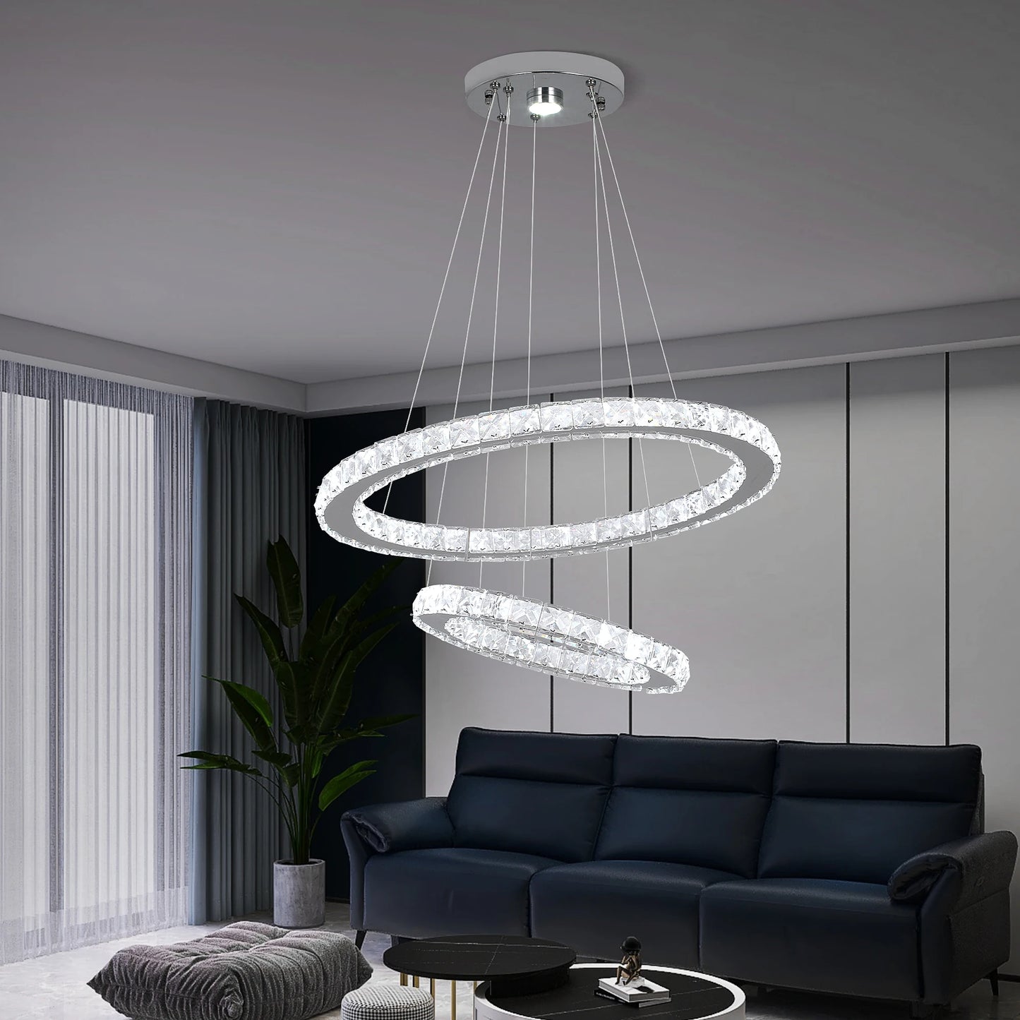 GreeLustr Modern LED Pendant Light Crystal Ring Chandelier
