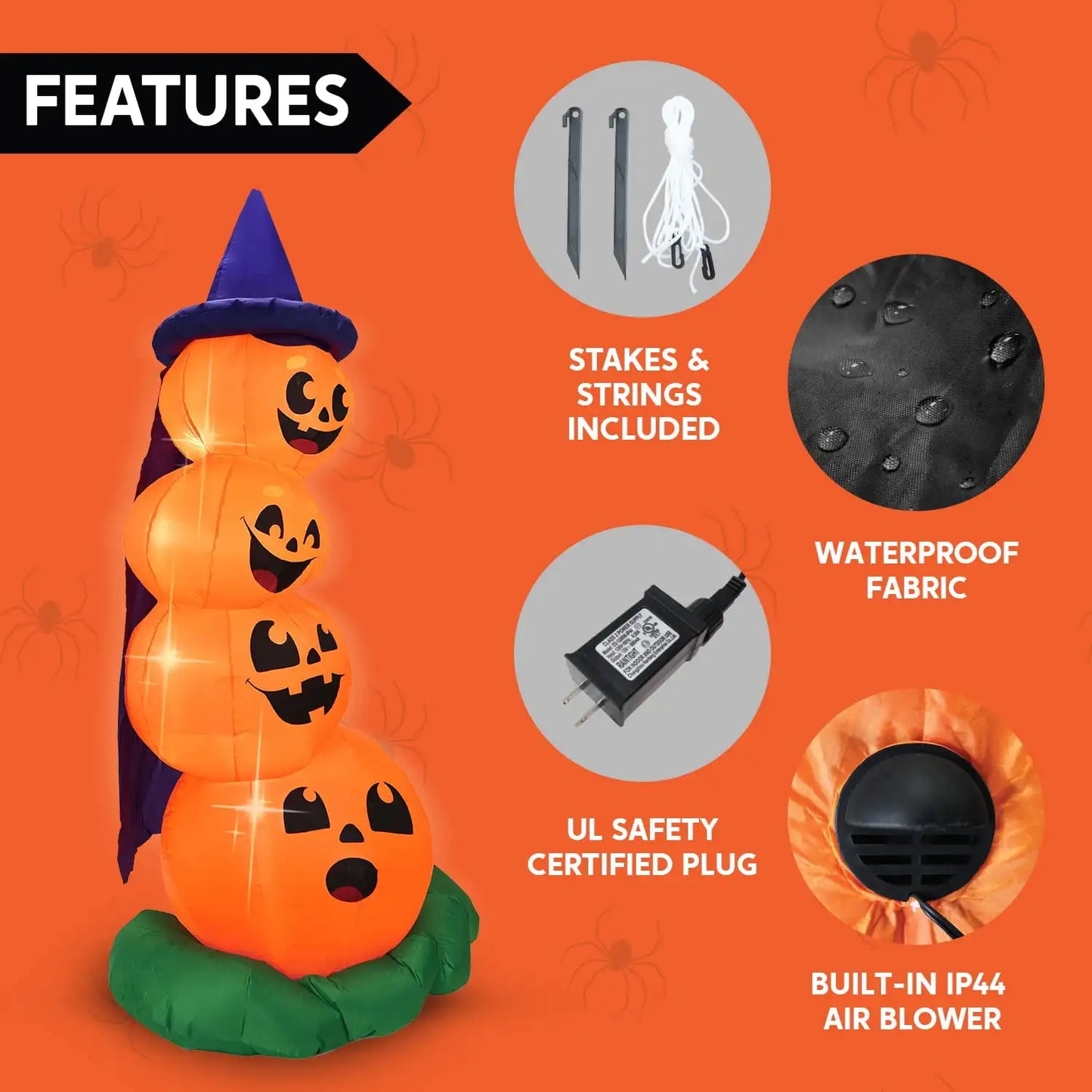 Joyfy Halloween Stacked Pumpkins Inflatables Decor With LED Lights