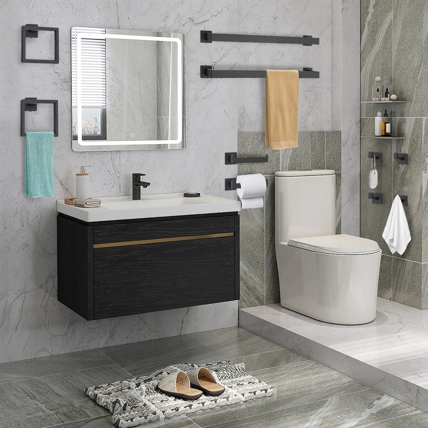 Matte Black Wall Mount Bathroom Accessories Set Stainless Steel