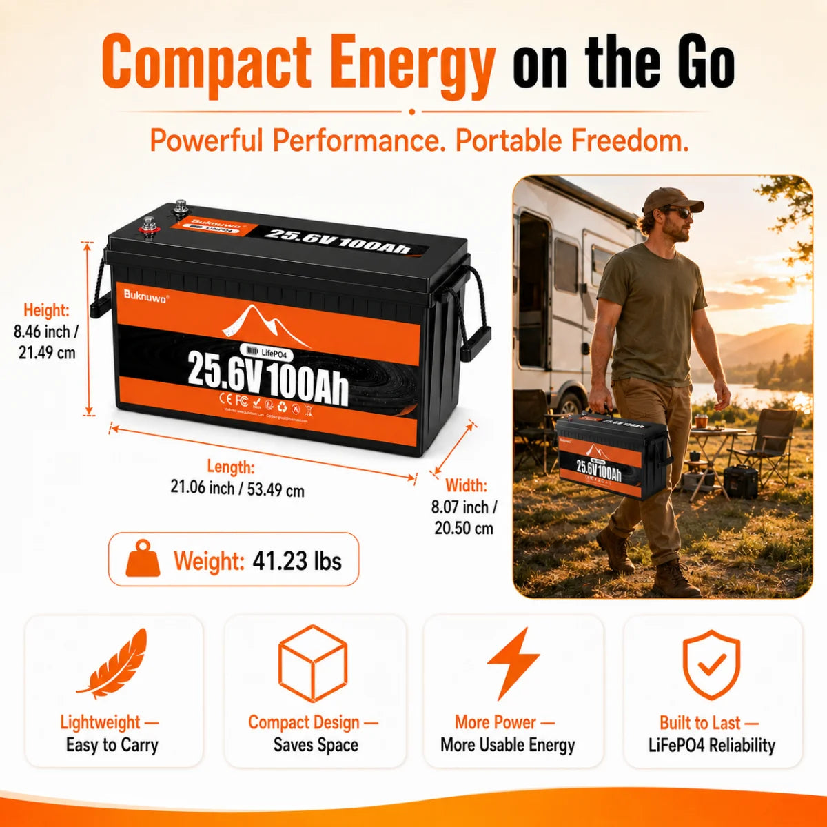 Buknuwo 24V 100Ah LiFePO4 Battery With Bluetooth And 100A BMS
