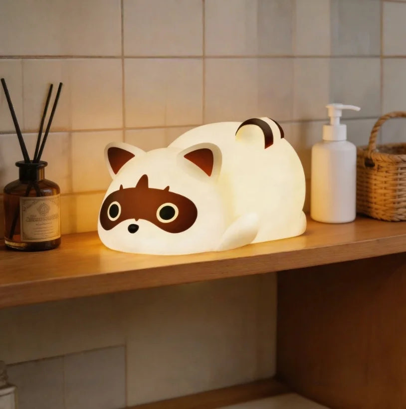 Portable Rechargeable Silicone Raccoon Night Light With Touch Control