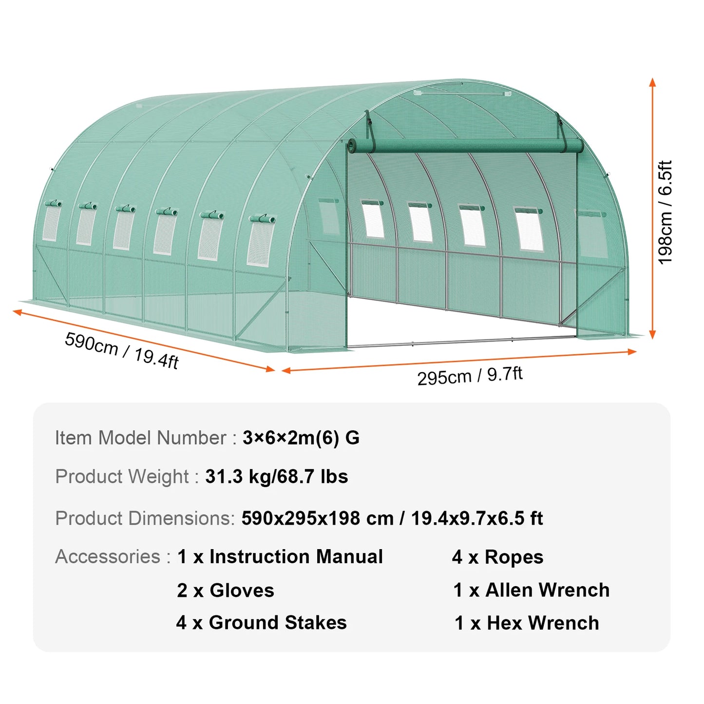 SucceBuy Walk In Tunnel Greenhouse With Steel Frame And PE Cover