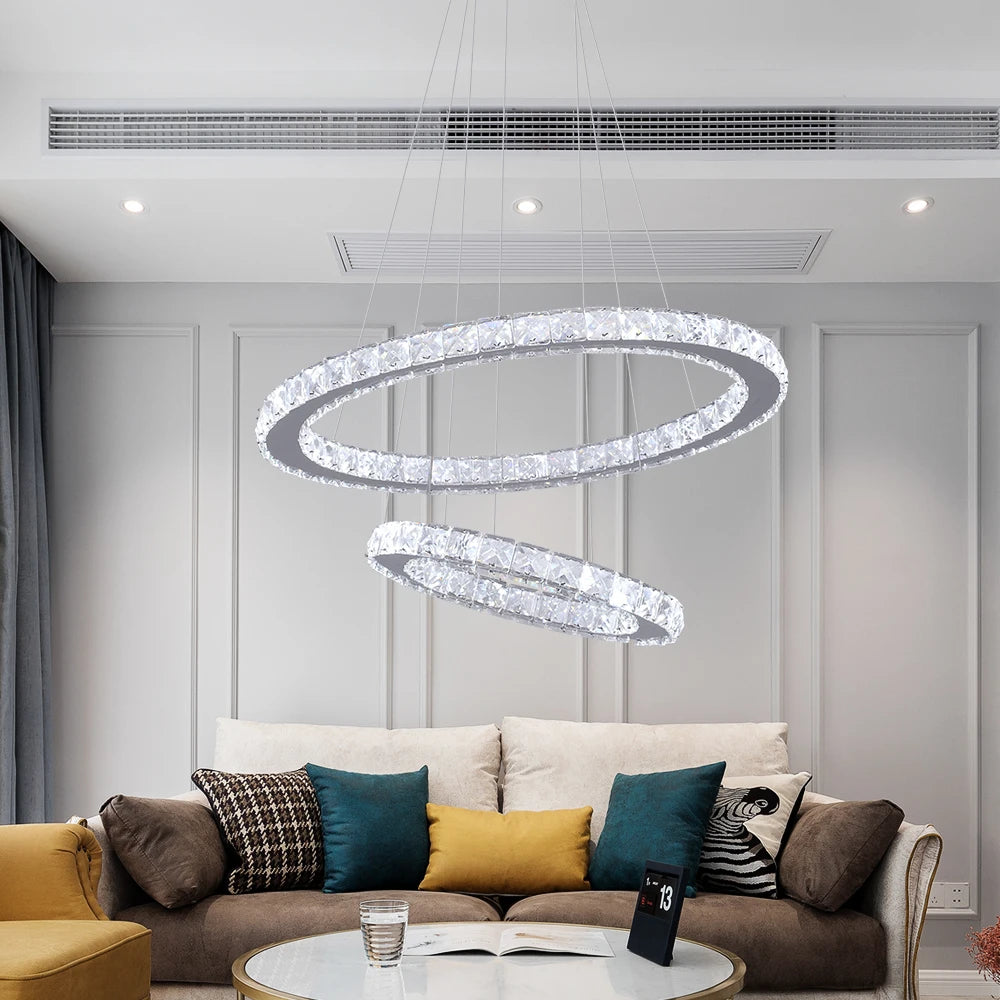 GreeLustr Modern LED Crystal Ring Pendant Dimmable Chandelier
