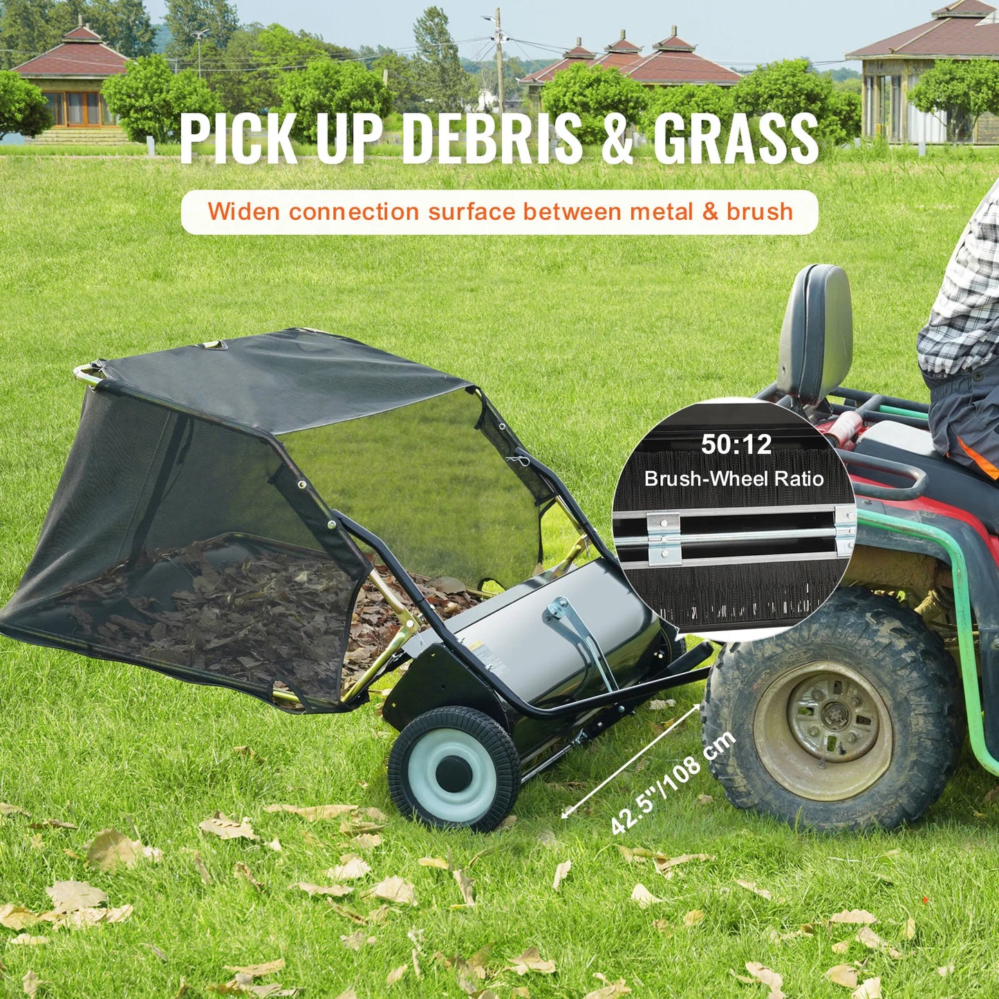 SucceBuy Tow Behind Lawn Sweeper Large Capacity Leaf And Grass Collector