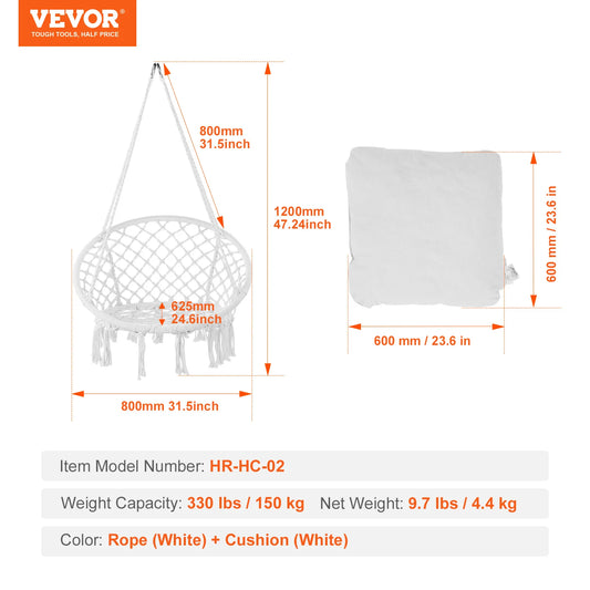 SucceBuy Hanging Hammock Swing Chair Macrame Cotton Rope 330Lbs