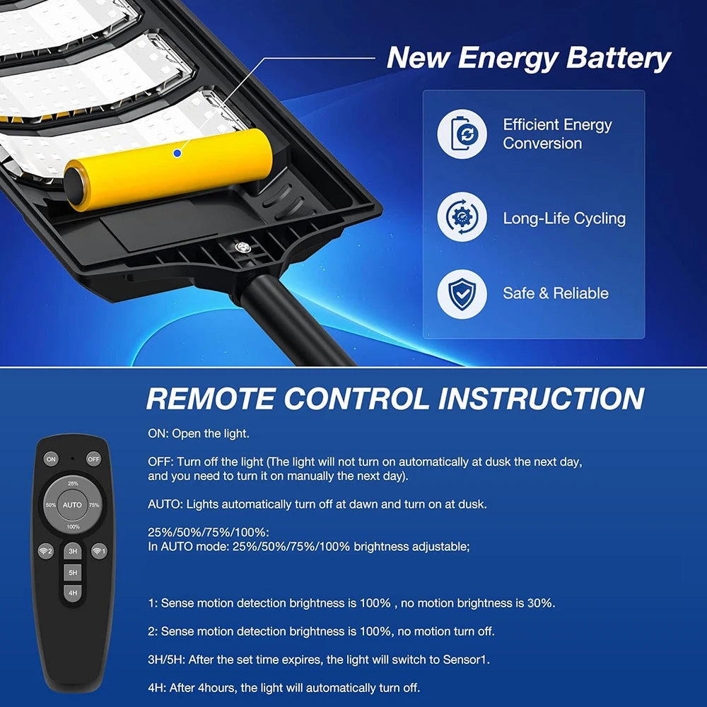 Solar LED Street Light 80000LM 192 LEDs Motion Sensor Waterproof