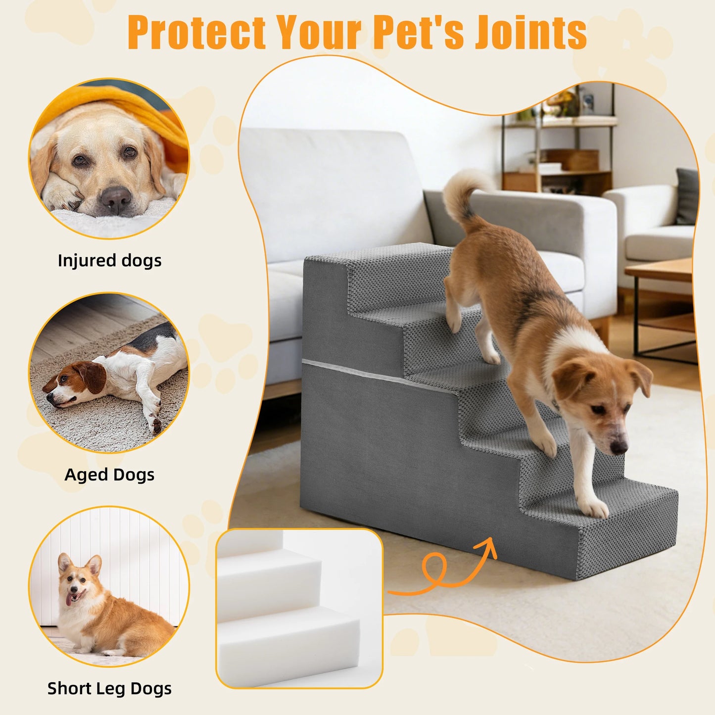Right Angled Foam Pet Stairs Ramp For Small Dogs Indoor