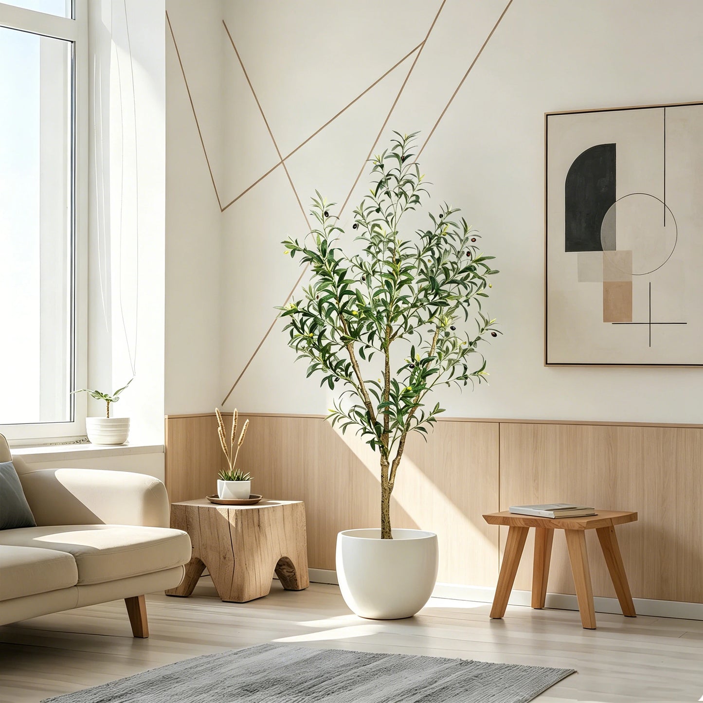 Olitree Olive Tree Artificial Indoor Faux Plant In Black Pot