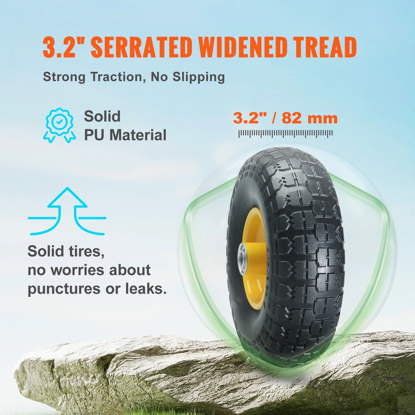 SucceBuy Solid PU Run Flat Tires And Tubeless Cart Wheels