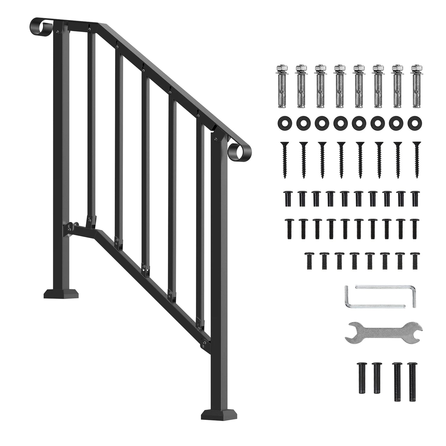 Adjustable Carbon Steel Outdoor Stair Handrail With Installation Kit