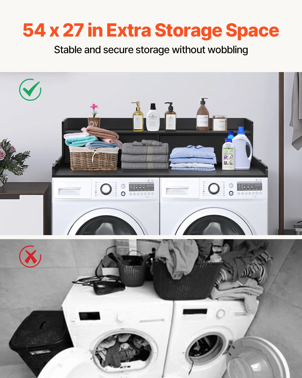 SucceBuy Wooden Washer Dryer Countertop With Drawer Shelf