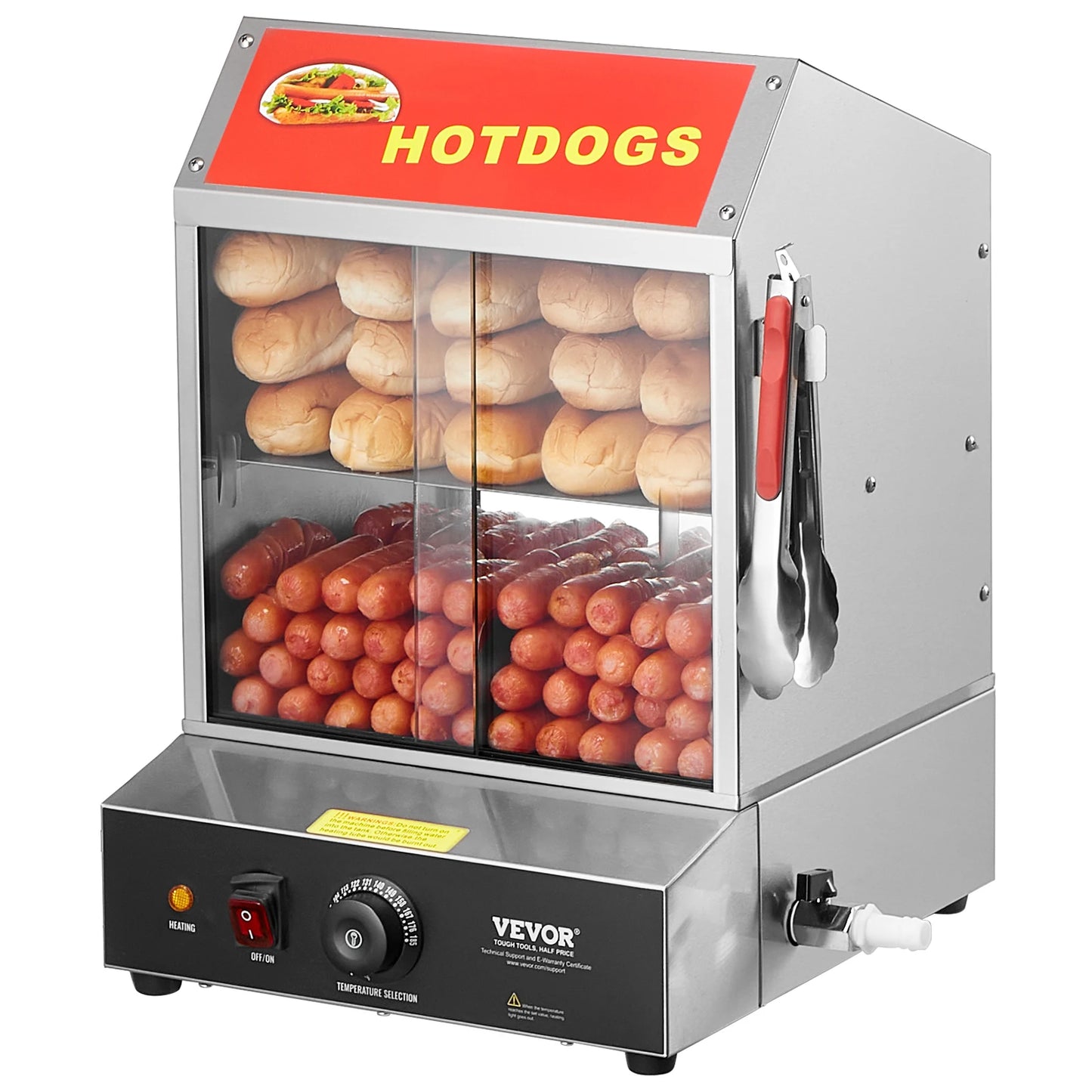 Vevor Commercial Stainless Steel Hot Dog Steamer Temperature Control