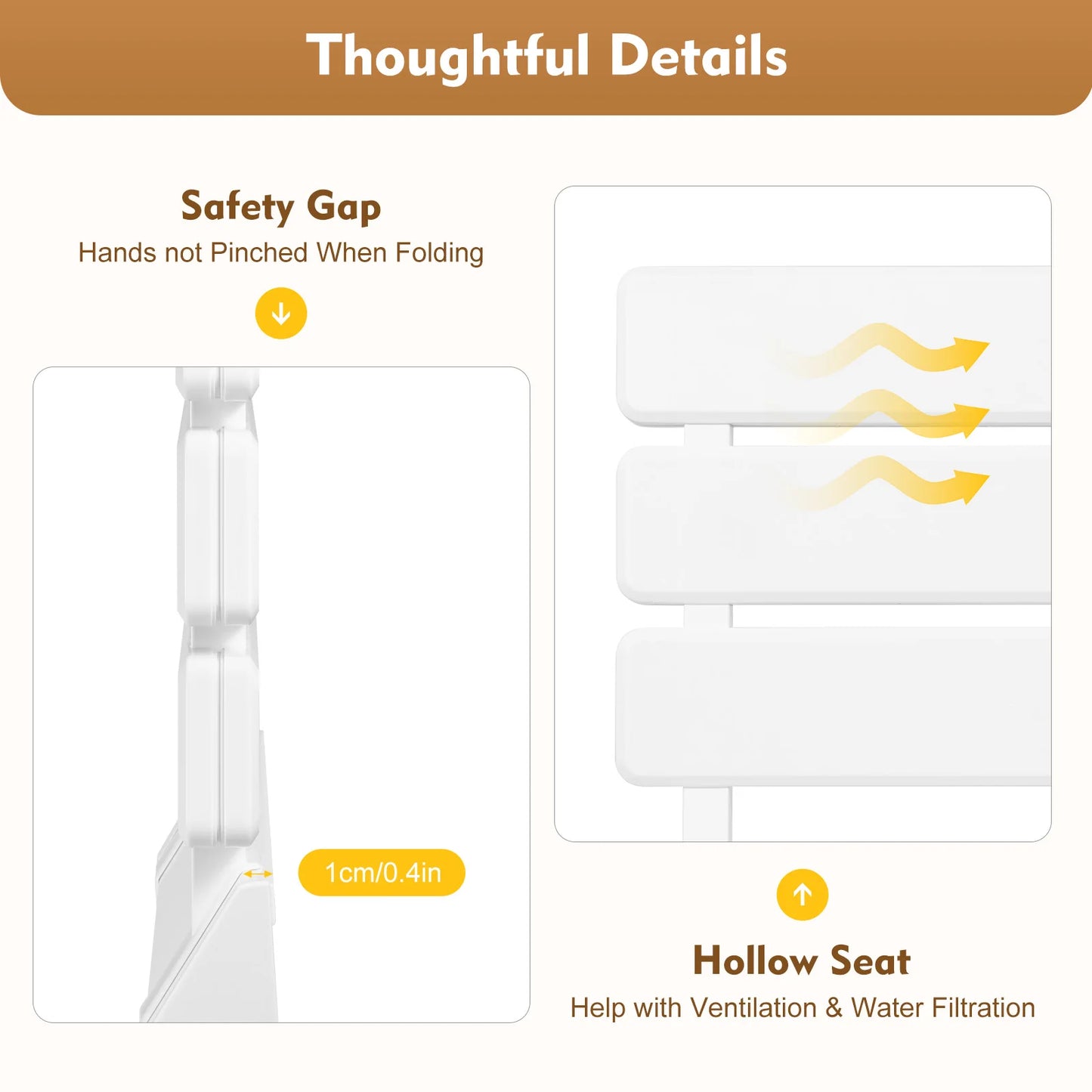 Folding Shower Seat Wall Mounted Up To 130kg Ergonomic Bench