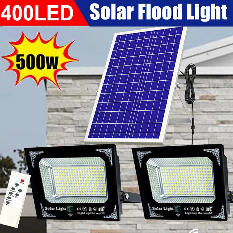 500W LED Solar Flood Light Two Head Outdoor Garden Lamp