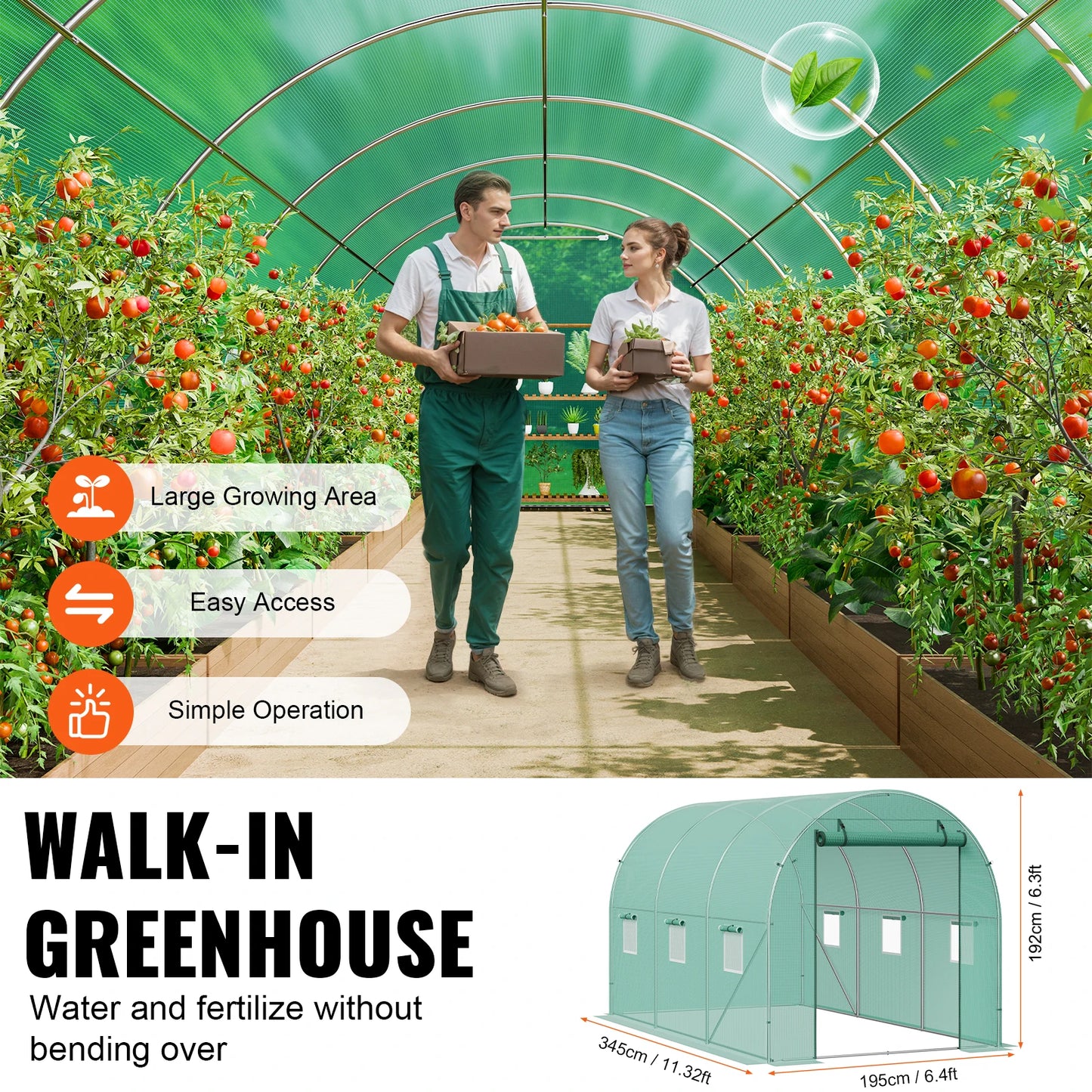 SucceBuy Walk In Tunnel Greenhouse With Steel Frame And PE Cover