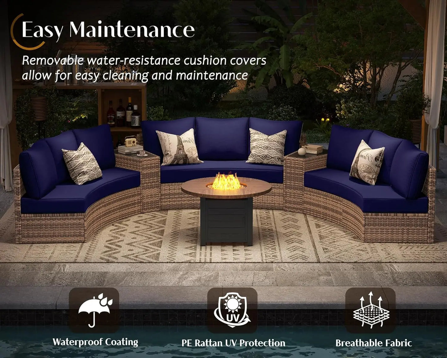 11-Piece Patio Furniture Set with Large Storage Wedge Table, Half-Moon Wicker Sectional Sofa with Cushions, Waterproof Rattan