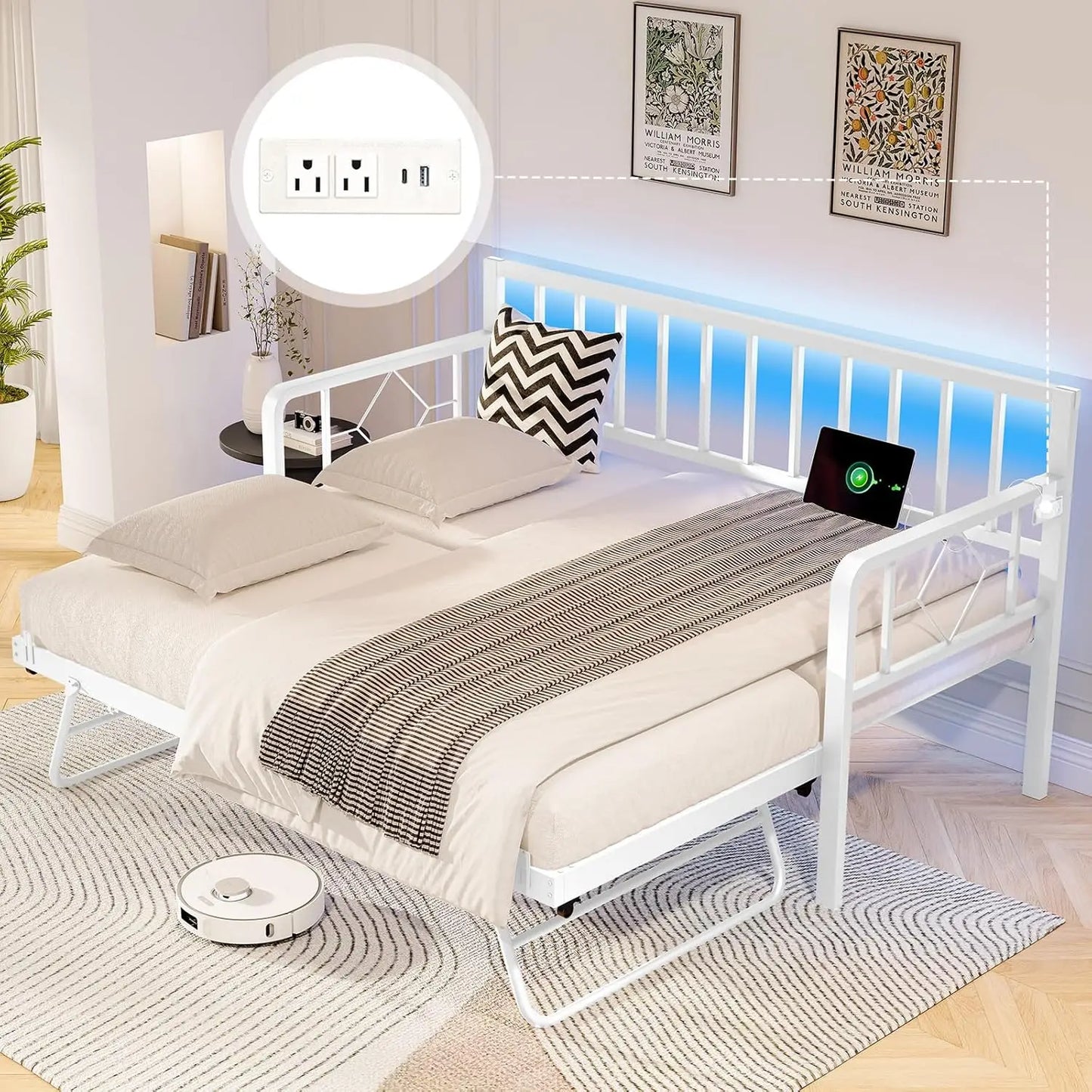 BIANXIANG Metal Daybed With Charging Station And LED Lights