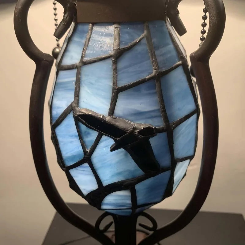 Tiffany Stained Glass Raven Perched On Tree Branch Table Lamp