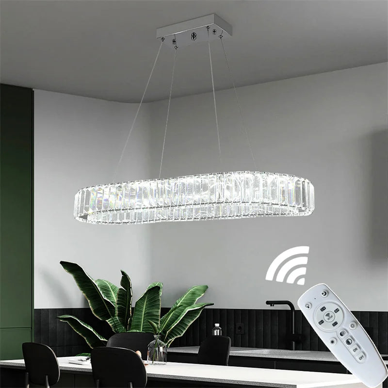 GreeLustr Modern Crystal Rings LED Chandelier With Remote Control
