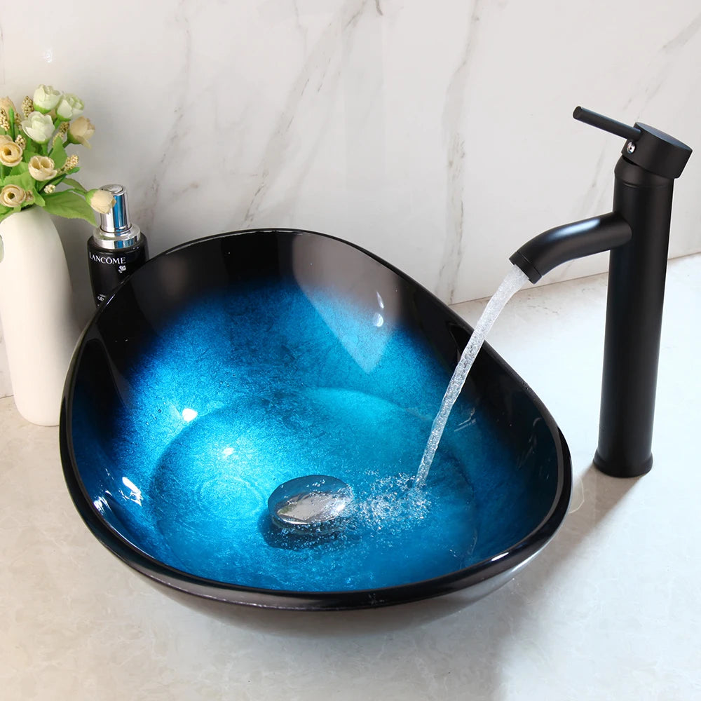 Mekkhala Tempered Glass Countertop Basin Sink With Faucet