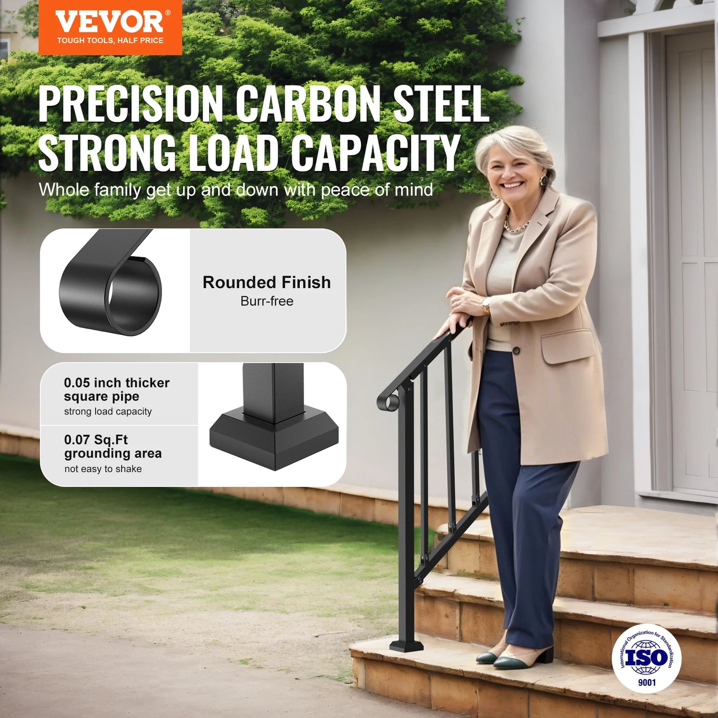 Adjustable Carbon Steel Outdoor Stair Handrail With Installation Kit
