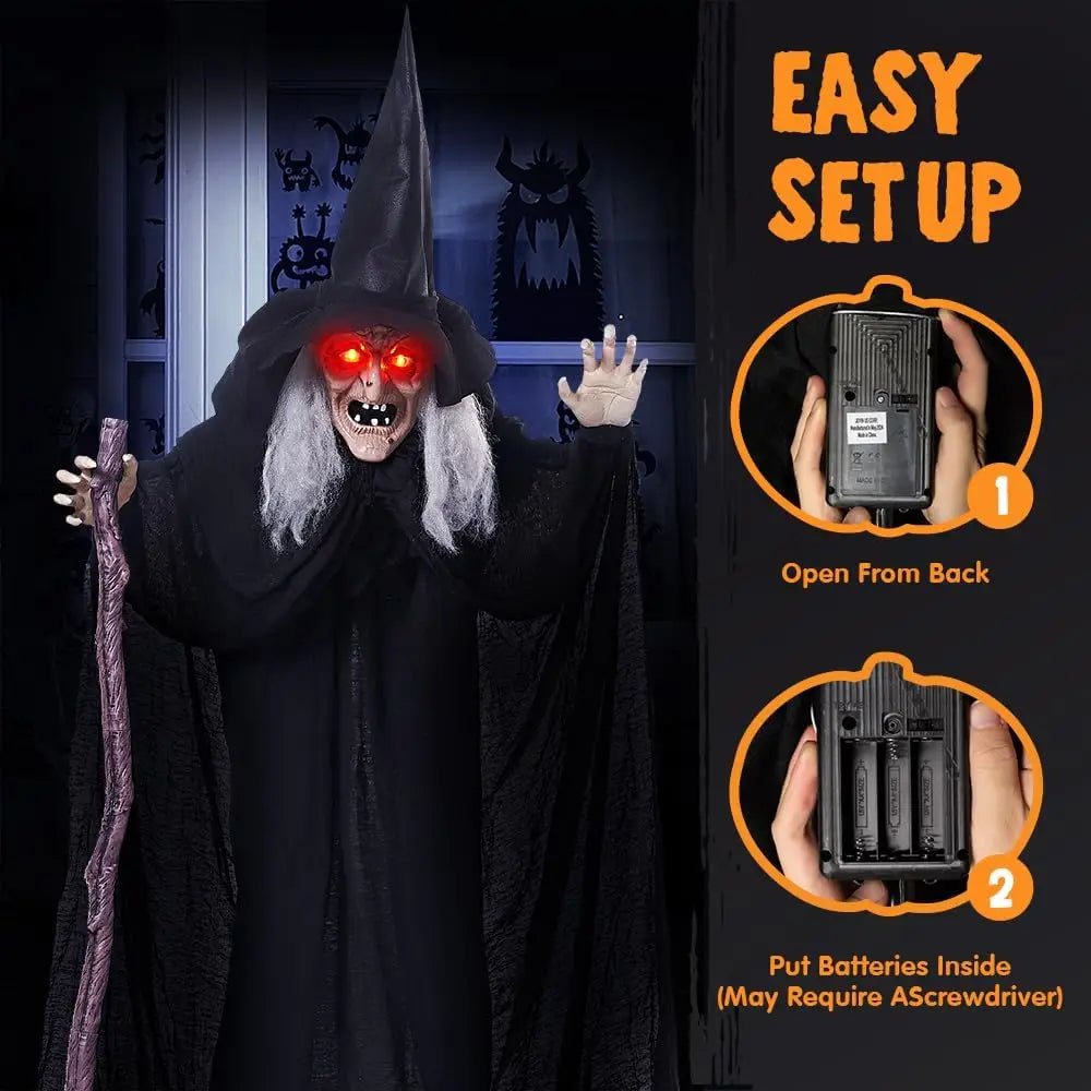 Joyfy Animatronic Witch Outdoor Halloween Prop With Light Up Eyes