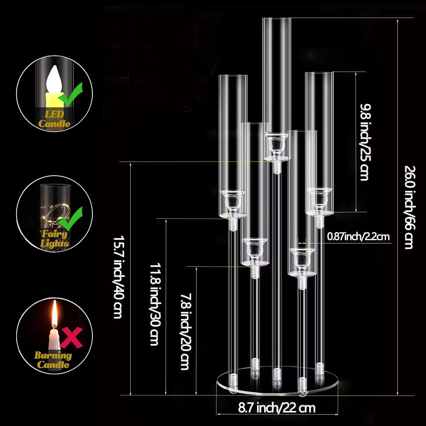 Clear Acrylic Candelabra Centerpieces Five Arm Candle Holder For Weddings