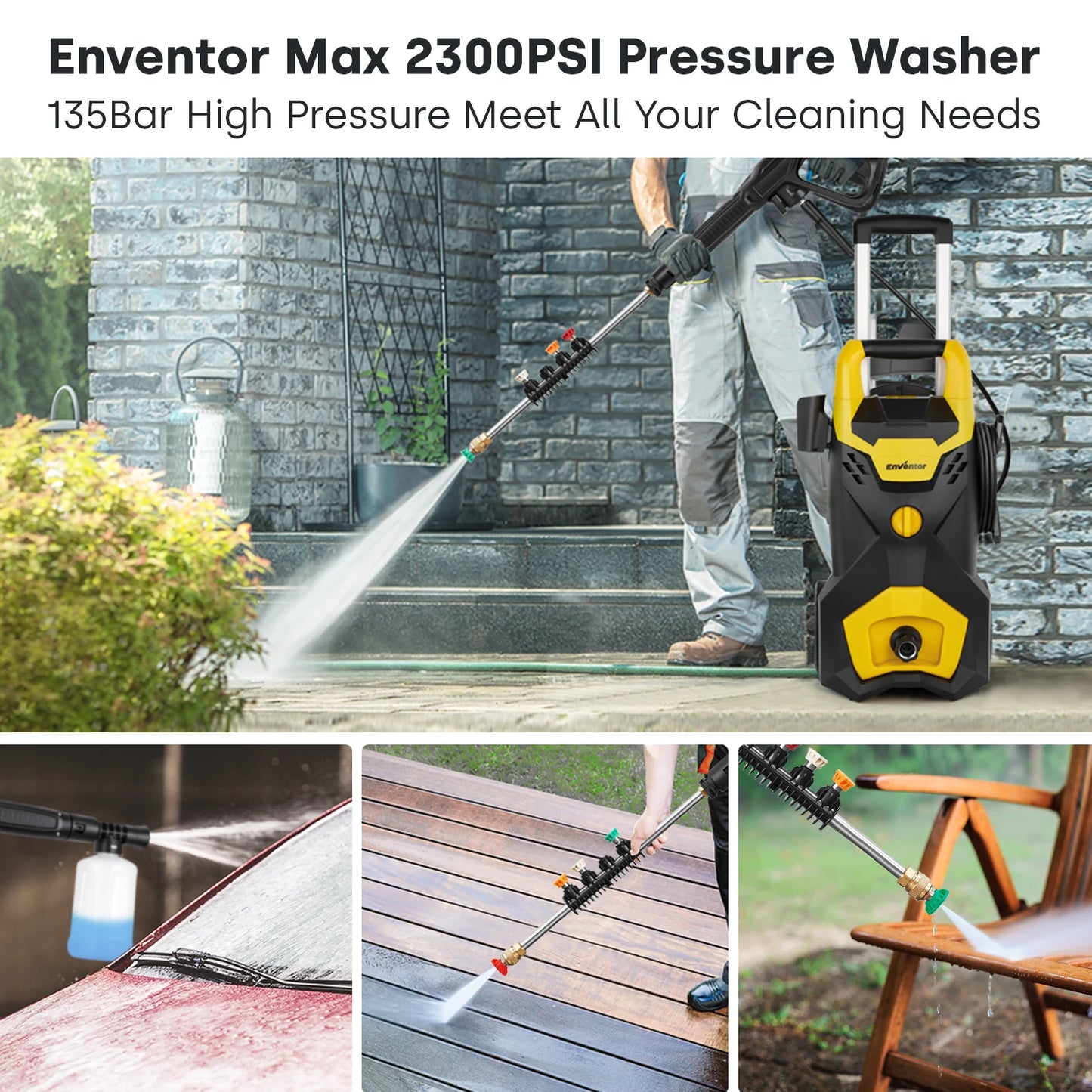Enventor 135Bar Electric Pressure Washer Portable High Pressure Cleaner