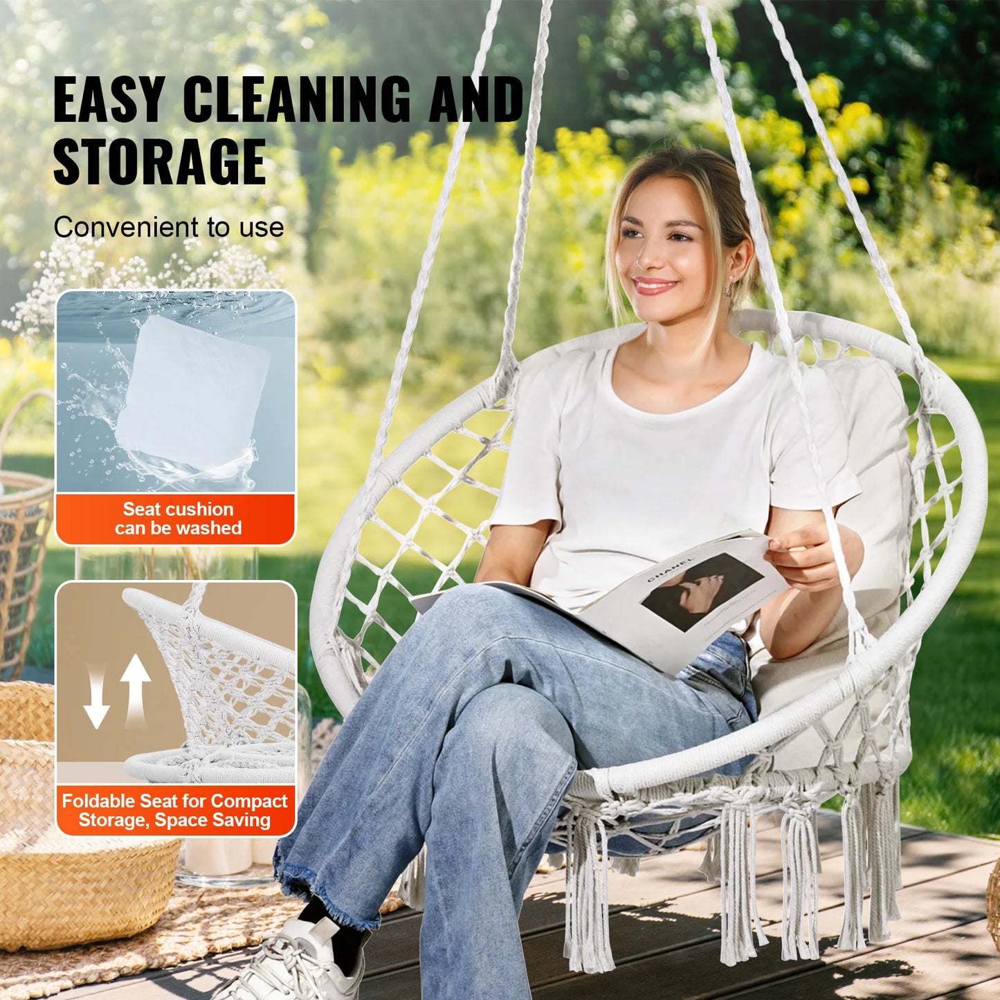 SucceBuy Hanging Hammock Swing Chair Macrame Cotton Rope 330Lbs