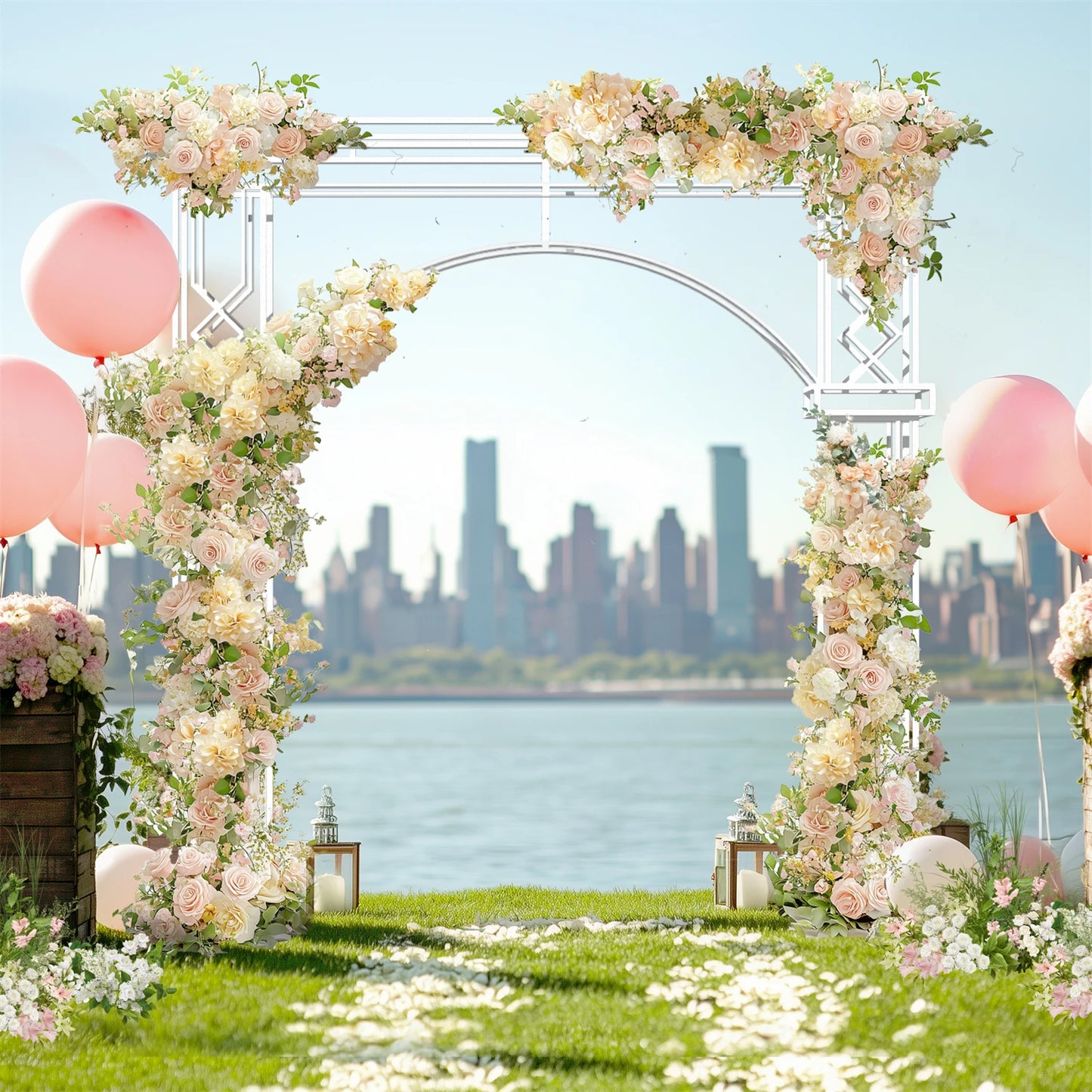 Modern Metal Wedding Archway Ceremony Backdrop Stand For Garden Events