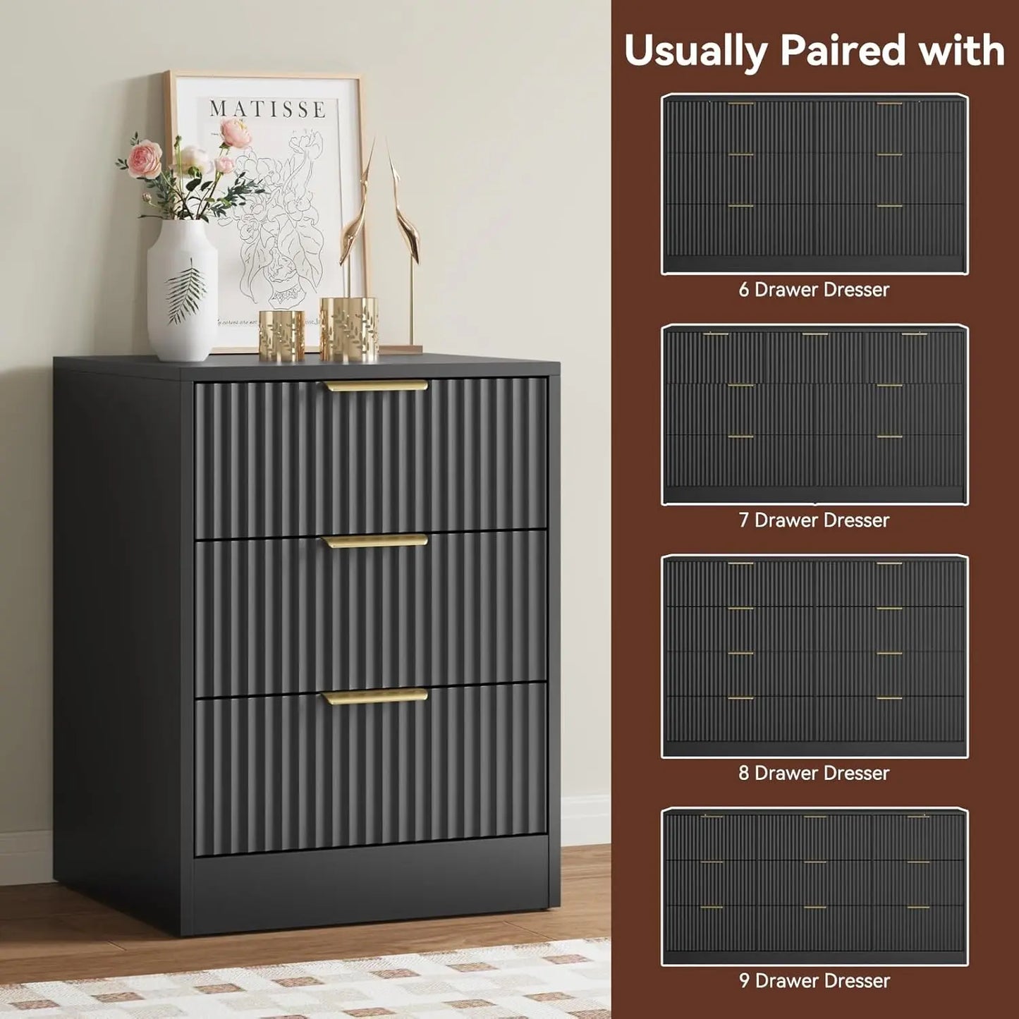 Fluted Nightstands Set of 2 Modern Bedside Tables for Home