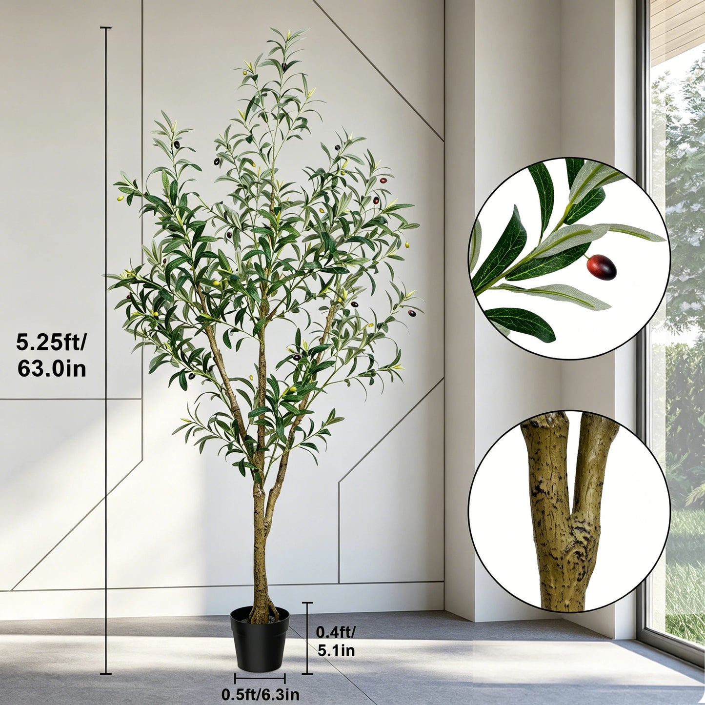 Olitree Olive Tree Artificial Indoor Faux Plant In Black Pot