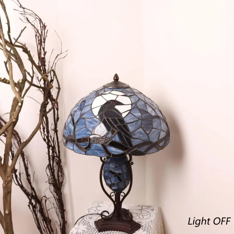 Tiffany Stained Glass Raven Perched On Tree Branch Table Lamp