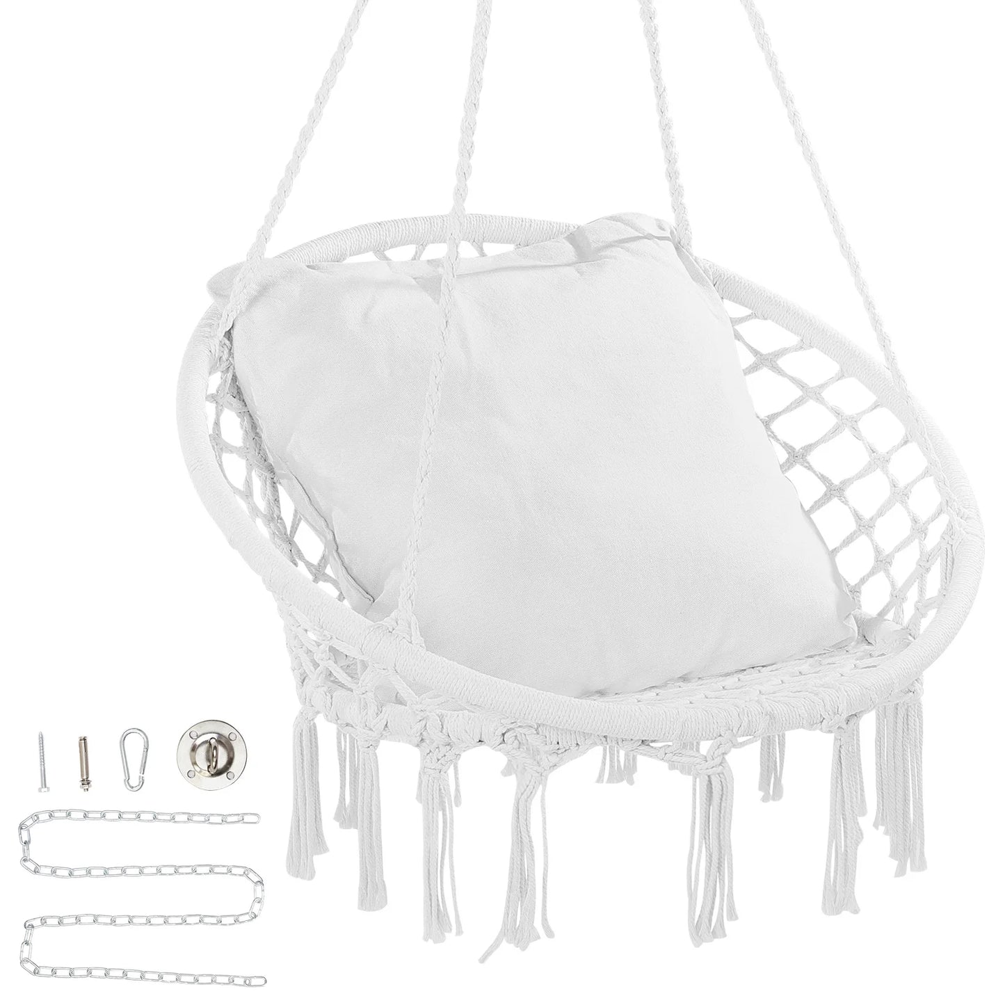 SucceBuy Hanging Hammock Swing Chair Macrame Cotton Rope 330Lbs