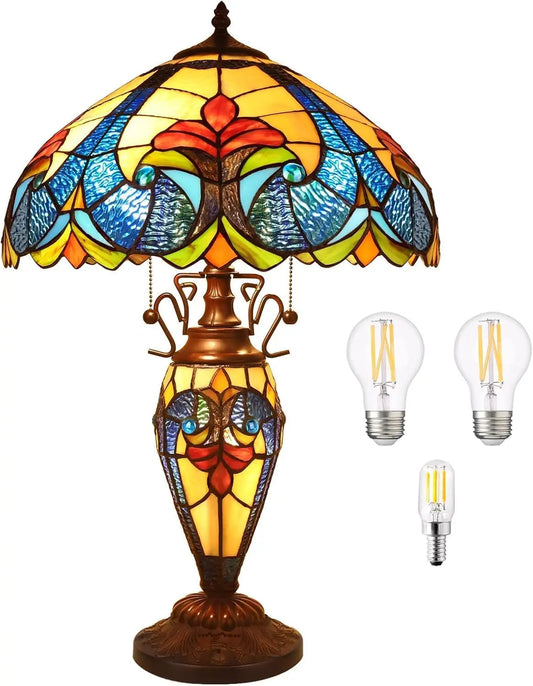 Tiffany Style Table Lamp With 3 LED Bulbs Living Room