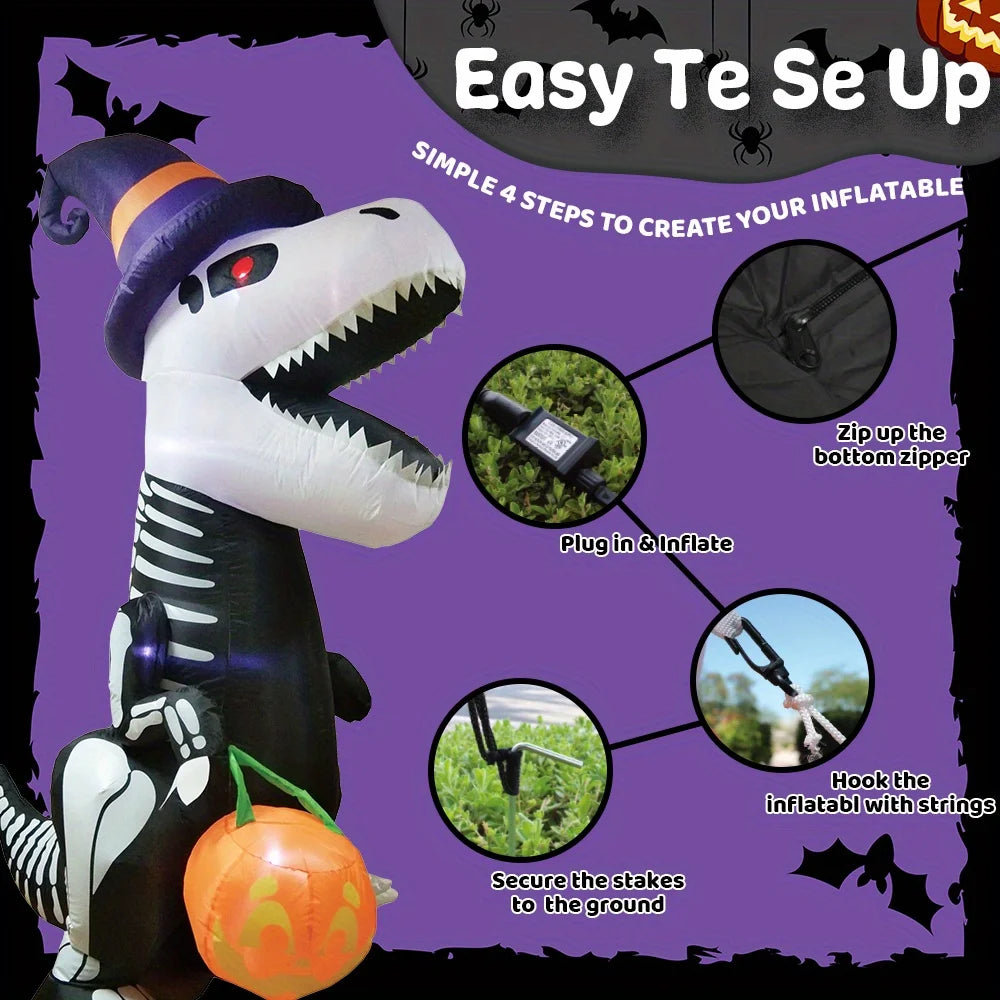 Joyfy Halloween Skeleton Dinosaur Inflatables Outdoor Yard Decor