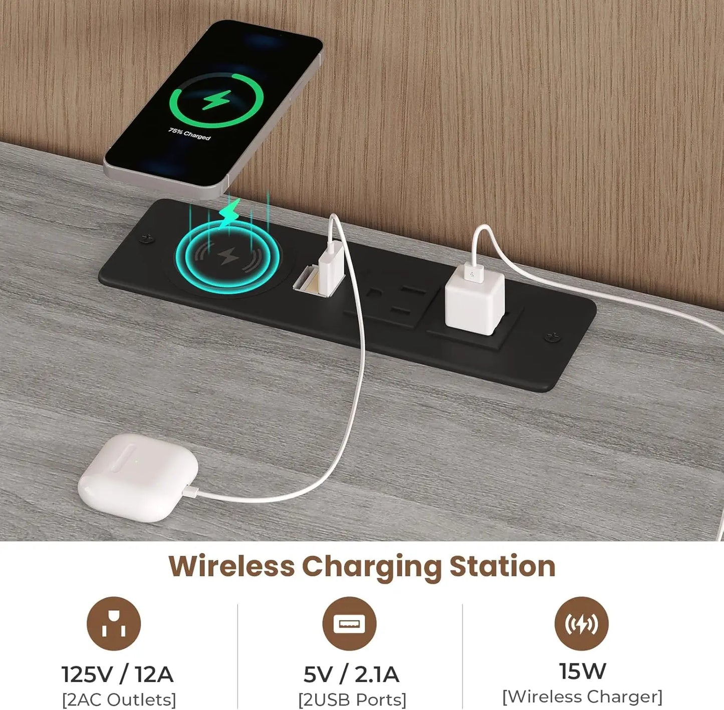 Modern Grey Nightstand With Wireless Charging And Led Lights