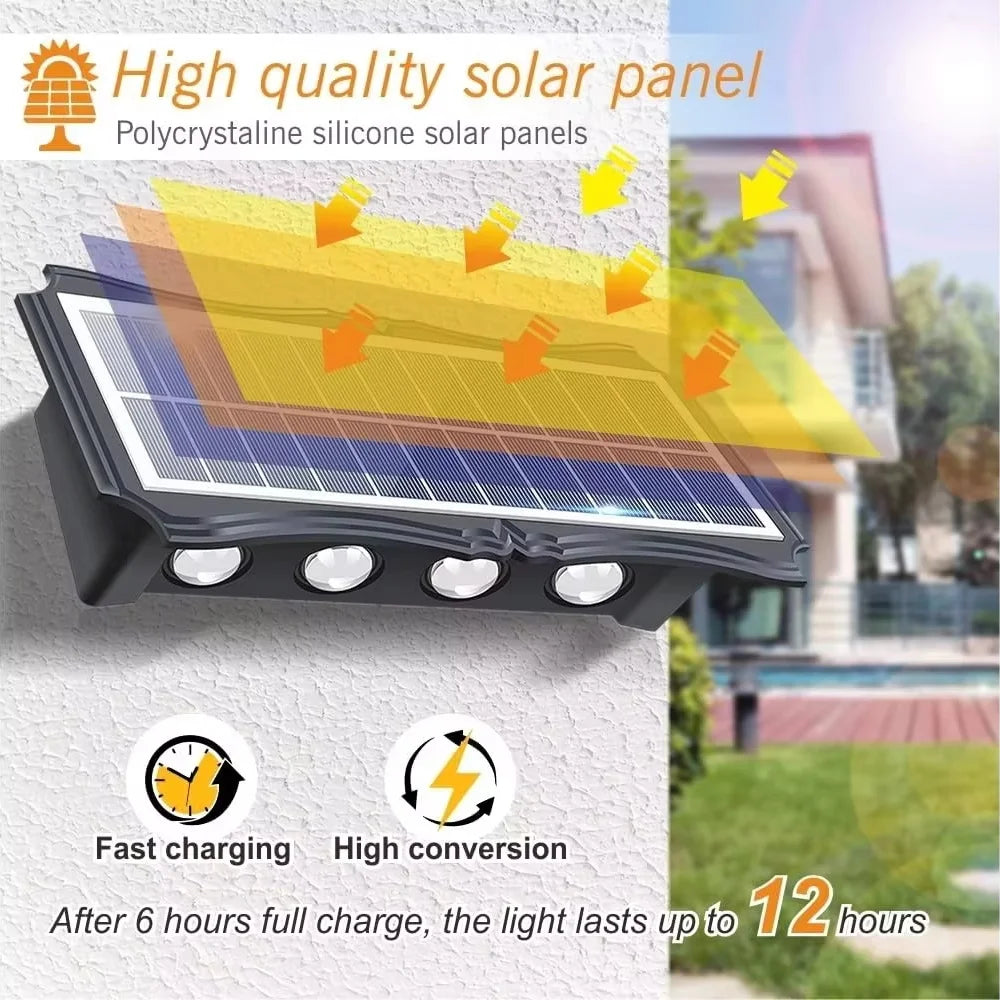 Solar LED Wall Lamp 8to12 LEDs Up Down Waterproof Outdoor
