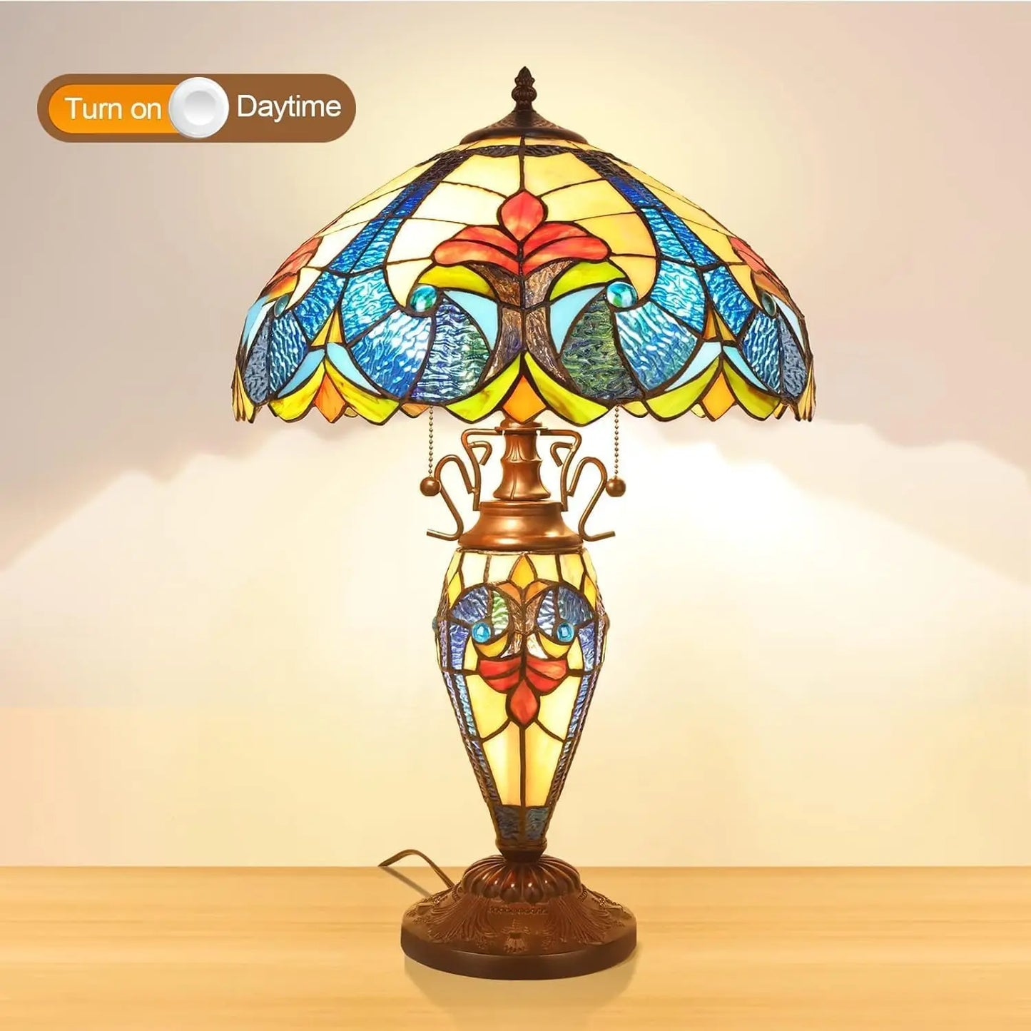 Tiffany Style Table Lamp With 3 LED Bulbs Living Room