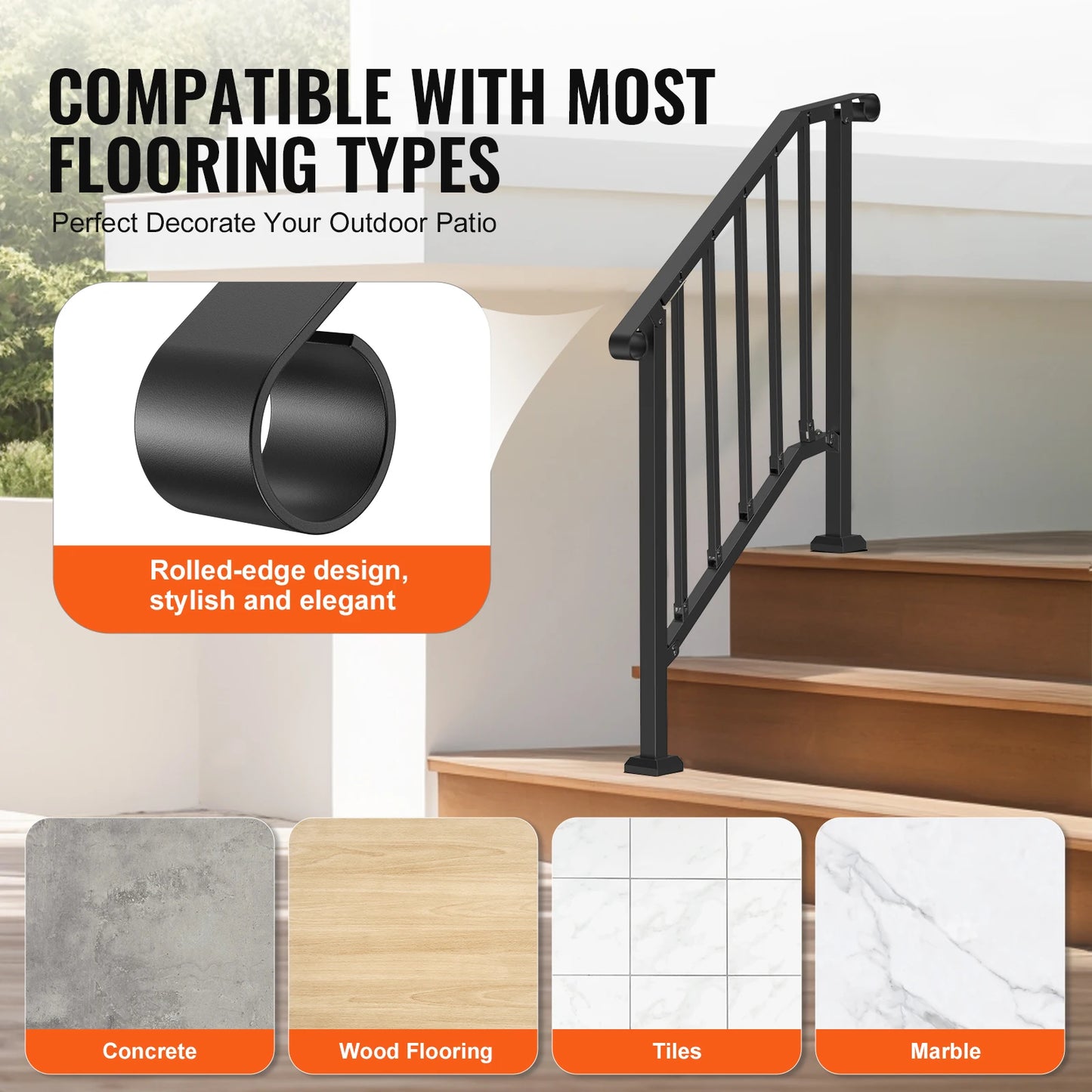 Adjustable Carbon Steel Outdoor Stair Handrail With Installation Kit