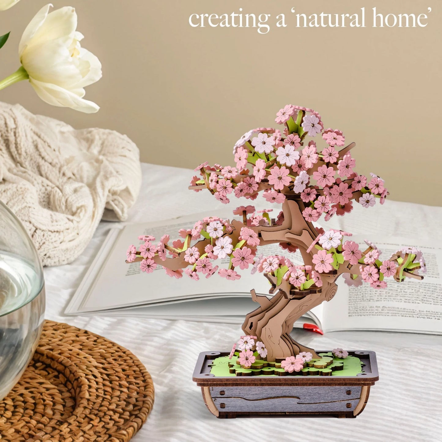 Rolife Sakura Bonsai 3D Wooden Puzzle Kit for Home Decor