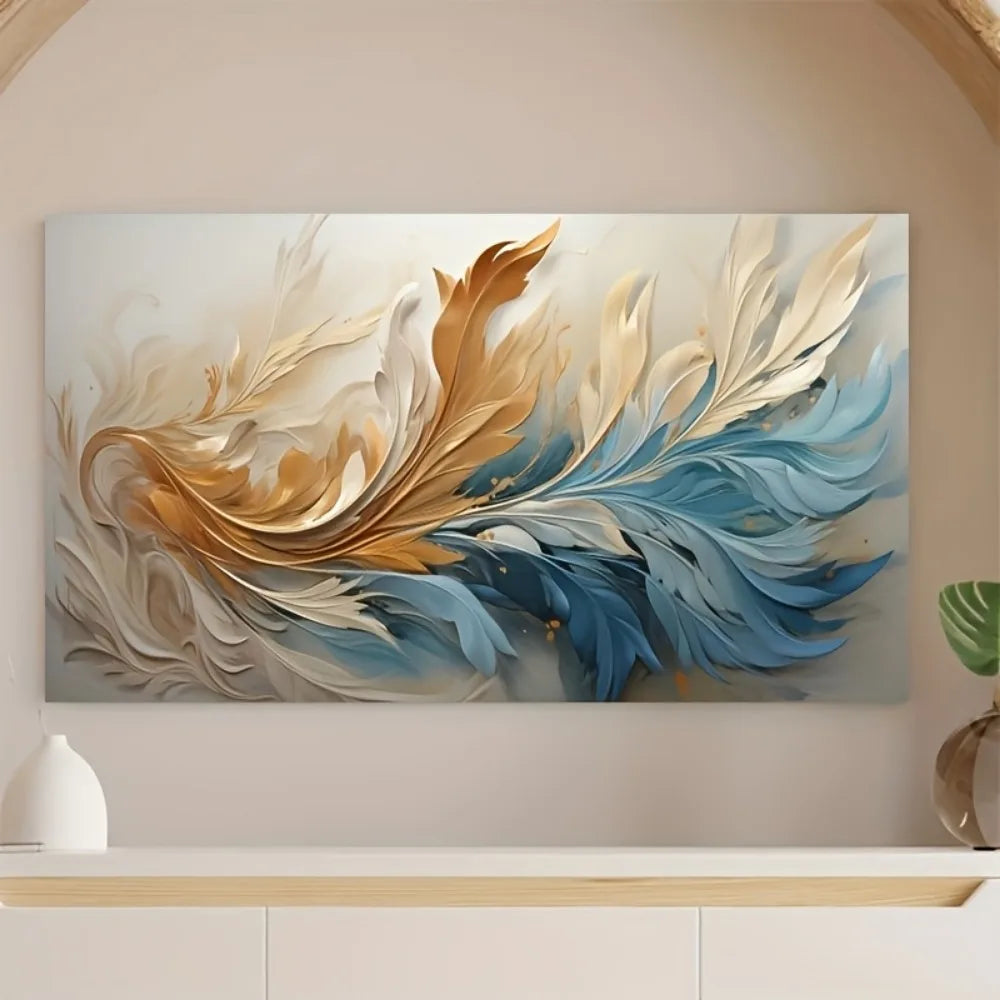 Modern Abstract Gold Feather Canvas Art For Home Decor