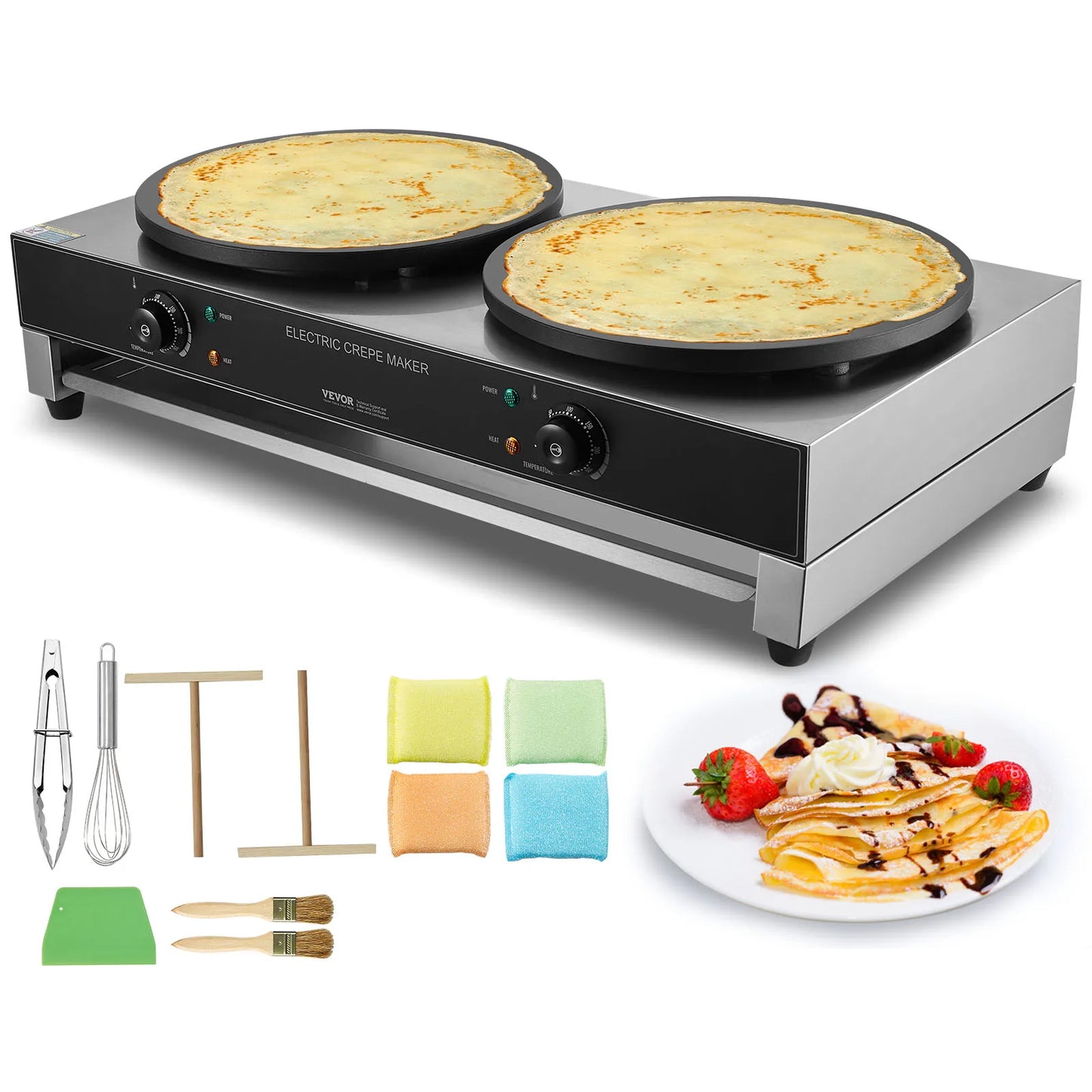 SucceBuy Double Head Electric Crepe Maker Commercial Flat Plate Griddle