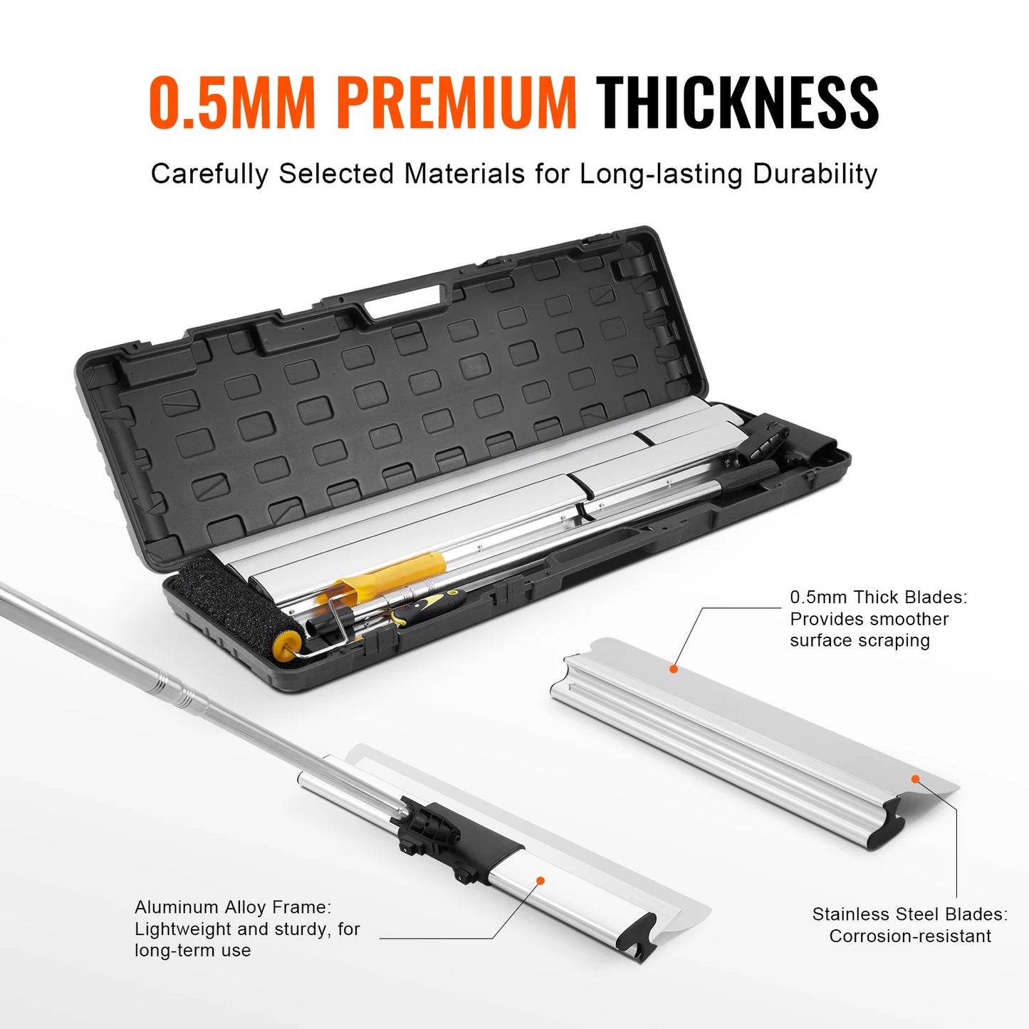 Drywall Skimming Blade Set Including Stainless Steel Extension Handle Pole