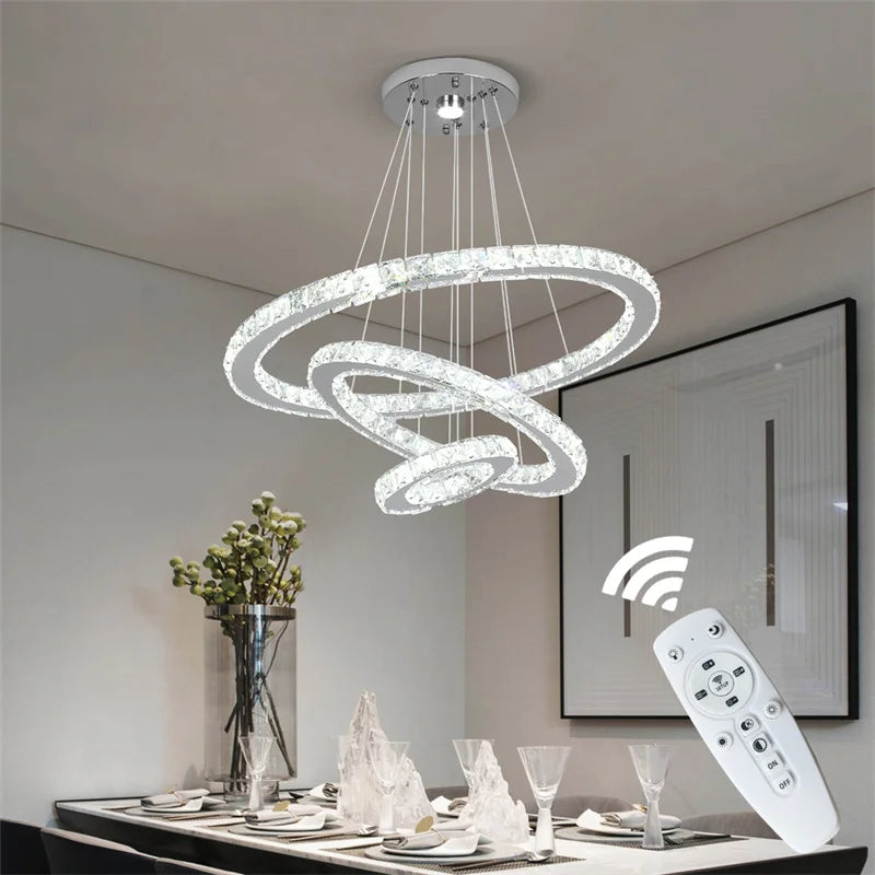 GreeLustr Modern Crystal Rings LED Chandelier With Remote Control