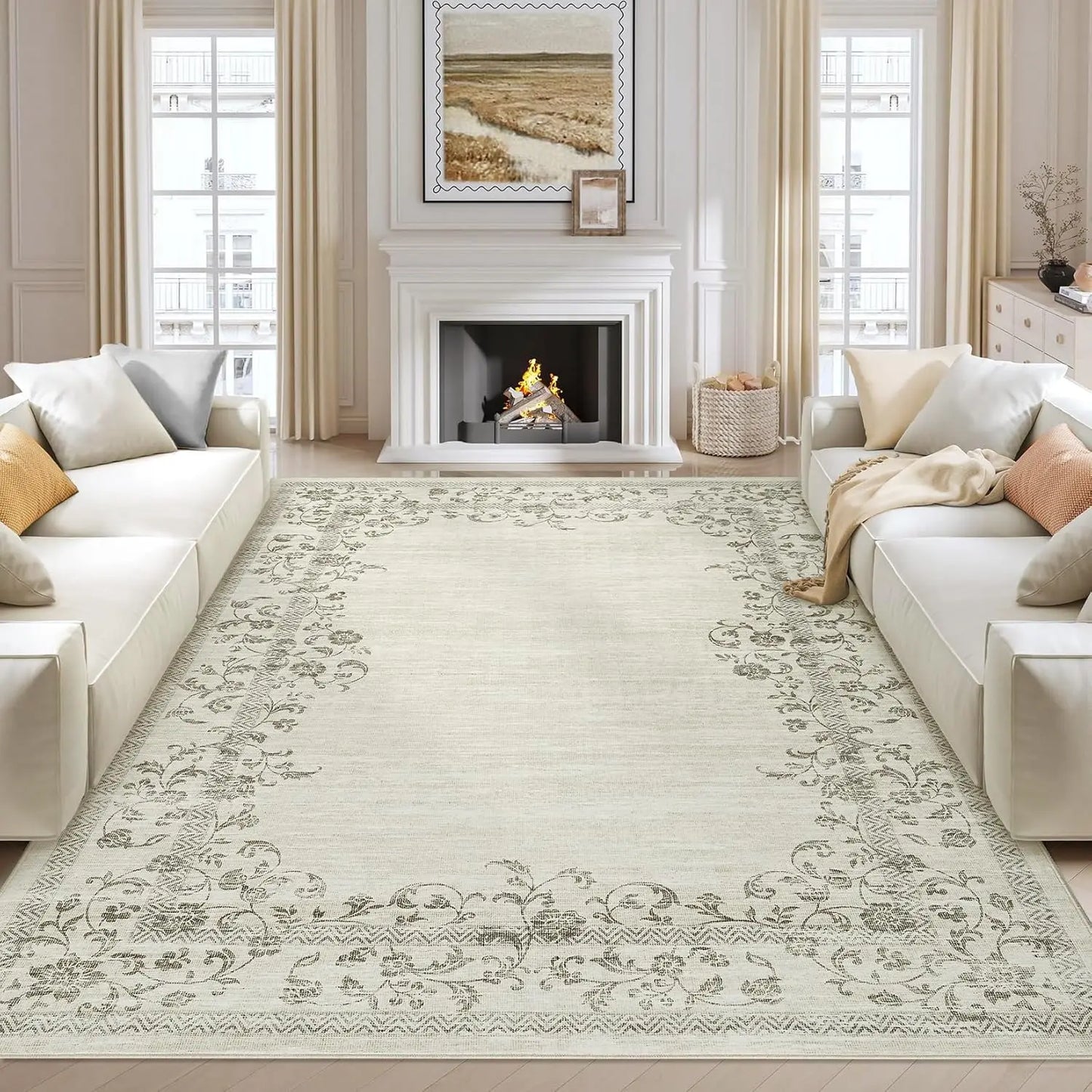 HiMISS Floral Polyester Area Rug For Living Room And Bedroom
