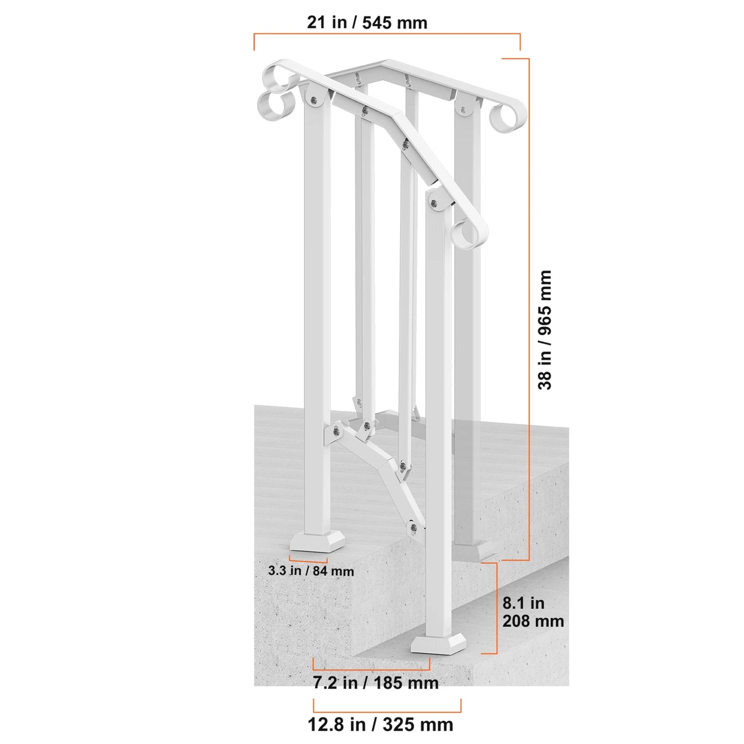 Adjustable Carbon Steel Outdoor Stair Handrail With Installation Kit