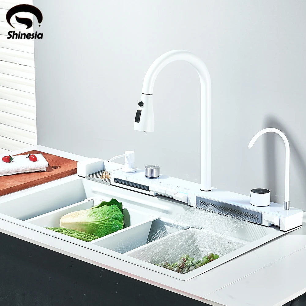 Shinesia 304 Stainless Steel Kitchen Sink Retractable Digital Faucet Set